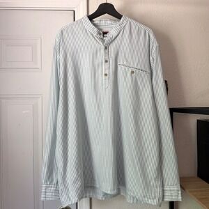 RAIL RIDERS green white striped long sleeve cotton oversized polo shirt
